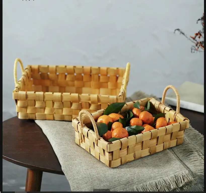 Food Snacks With Fiber - Houten geweven opbergmand Rechthoekige fruitmand Snackbroodmand