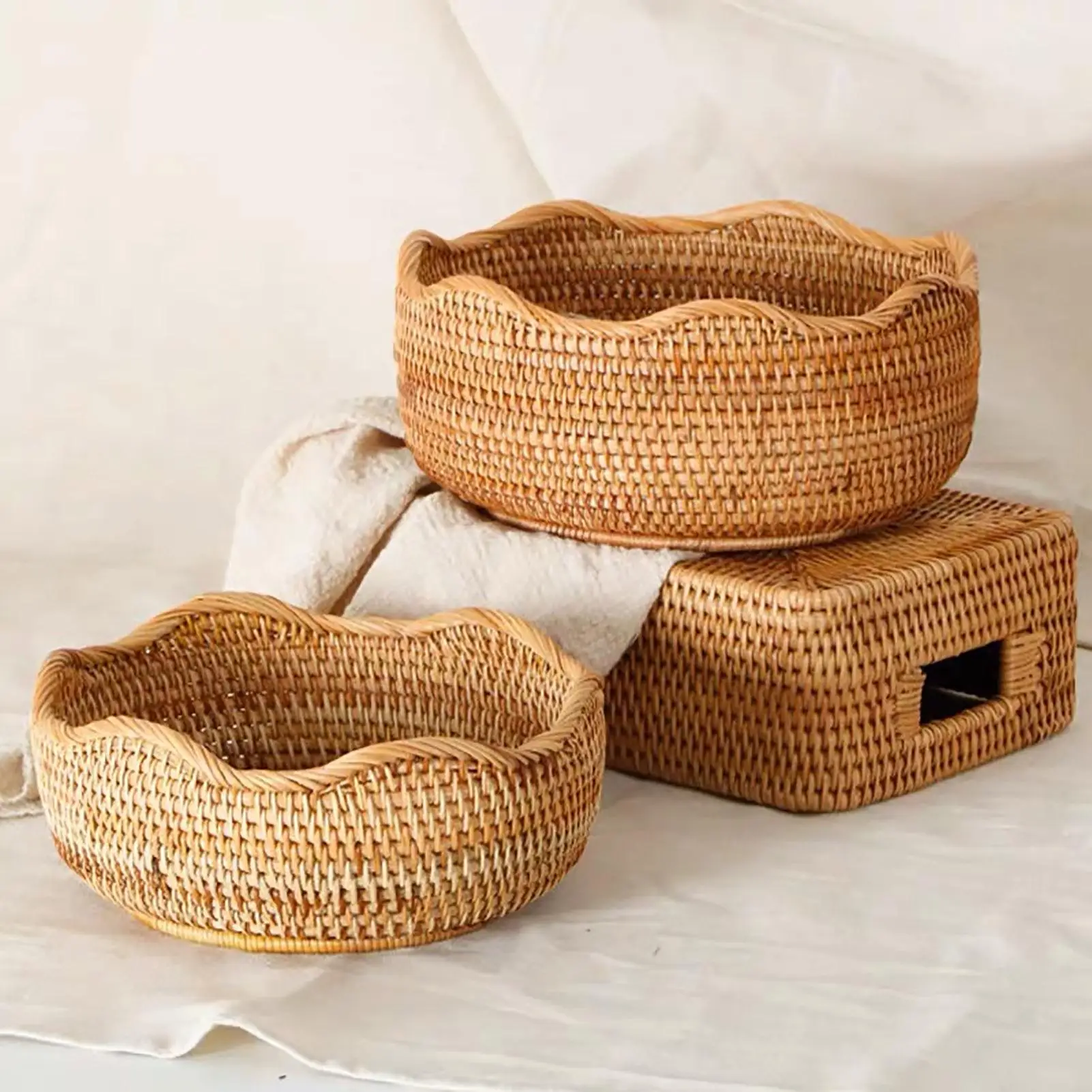 Food Snacks With Fiber - Handgemaakte Rotan Ronde Voedsel Opbergvak Geweven