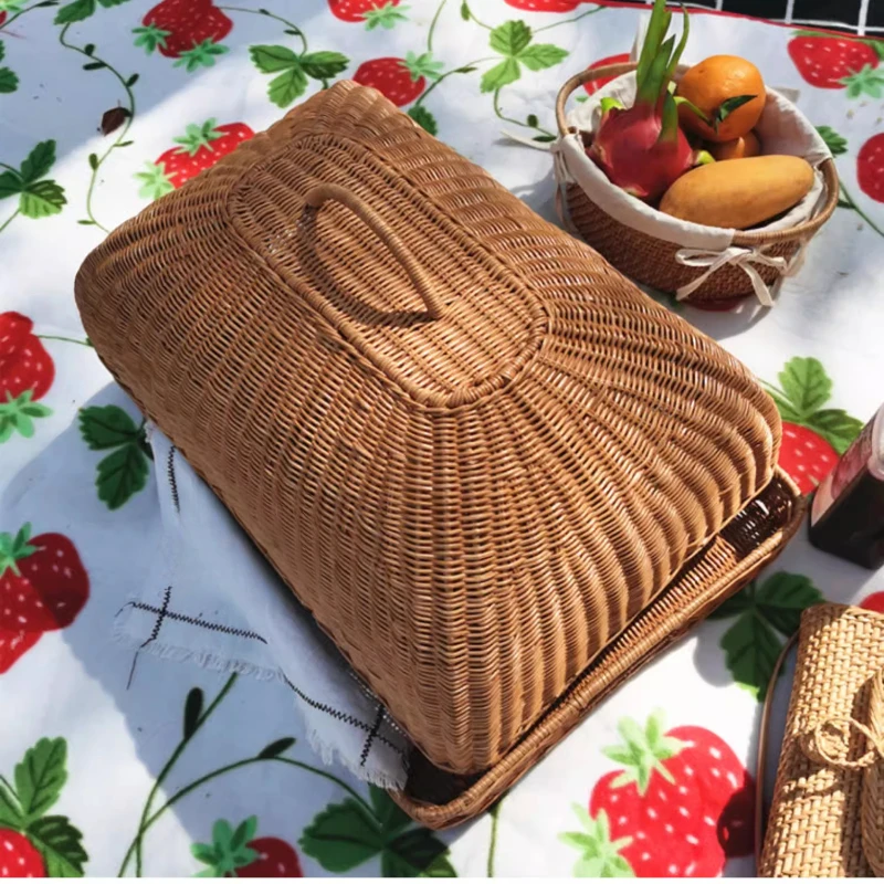 Food Snacks With Fiber - Retro imitatie rotan maaltijdhoes vierkante eettafel