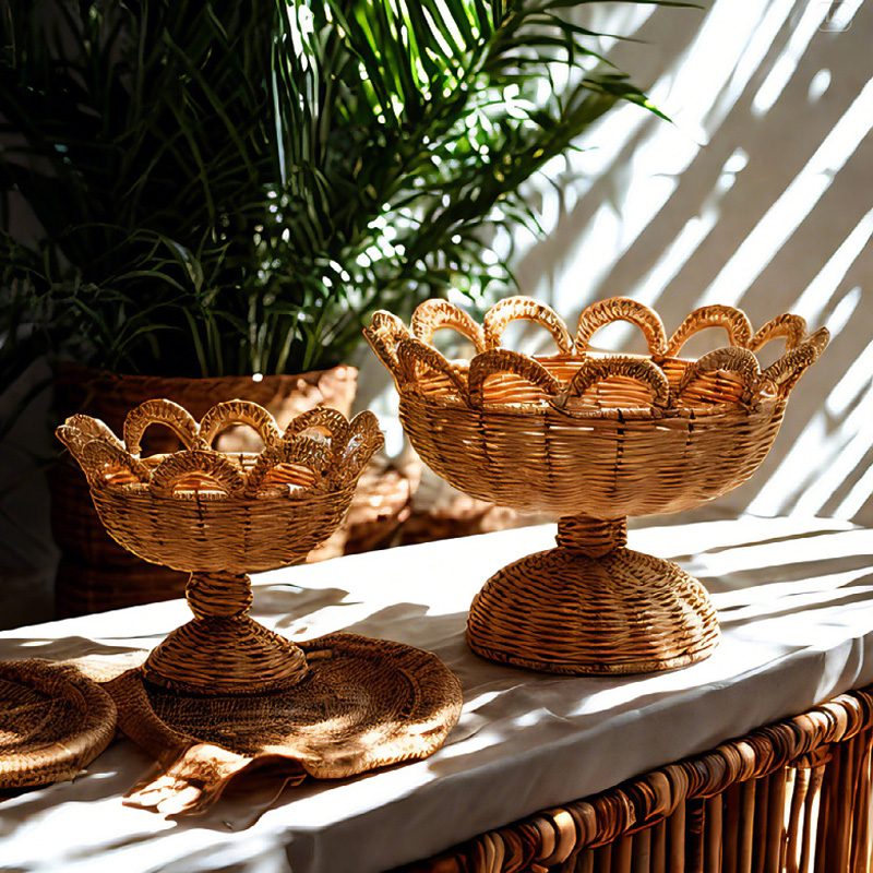 Food Snacks With Fiber - Rotan voetstuk fruitschaal High End Home