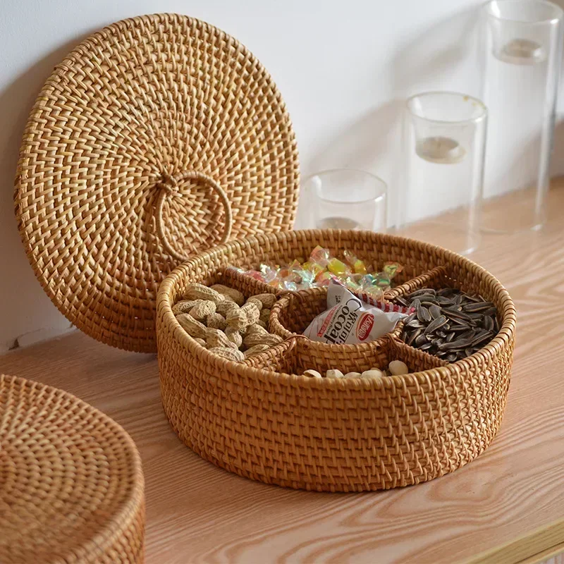Food Snacks With Fiber - Natuurlijke rotan doos 5-raster handgeweven mand